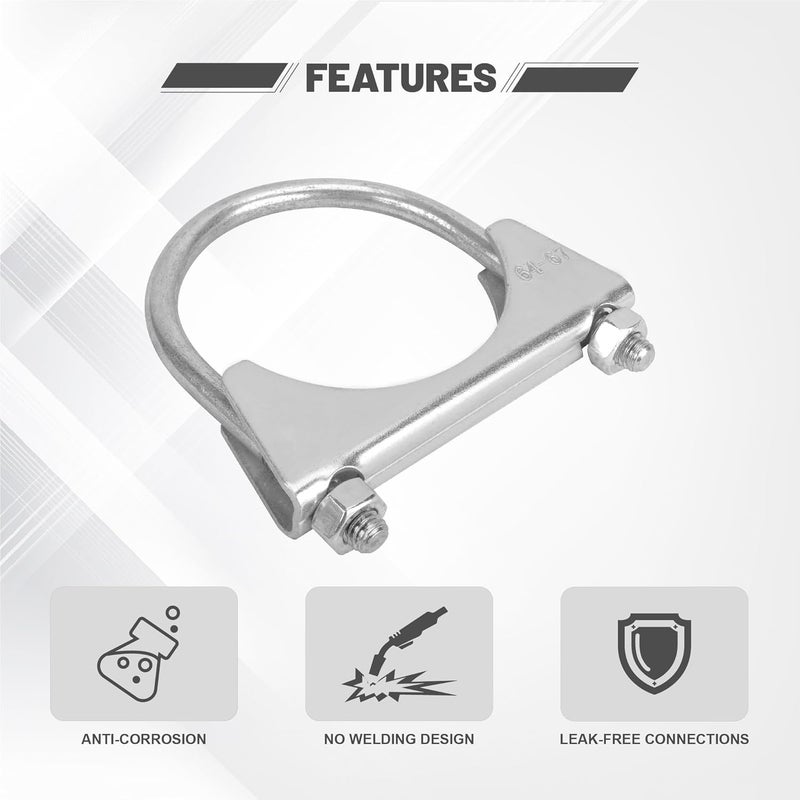 GESEXI 2.5" U-shaped Exhaust Pipe Clamp Mild Steel Muffler Exhaust Clamps with Anti-Rust Coat Pack of 2 - Image 2